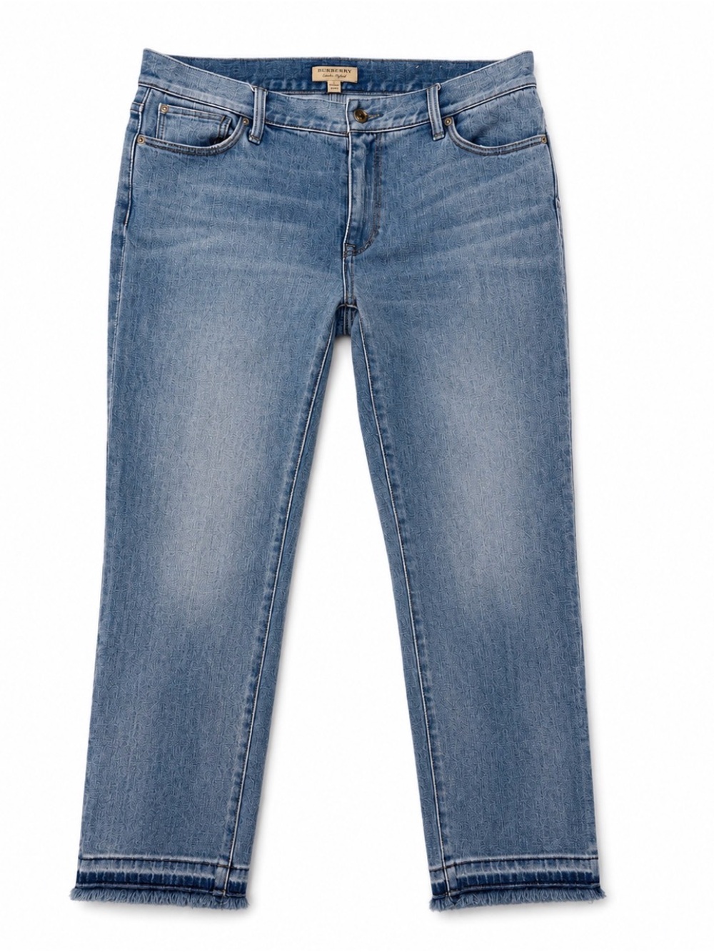 Burberry London England Slim Crop Jeans W31 Light Wash Raw Hem Stretch Denim